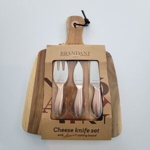 NEW Brandani Inox Acacia Wood Cheese Cutting Board And Knife Set Italian